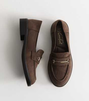 Wide Fit Dark Brown Faux Suede Metallic Strap Loafers