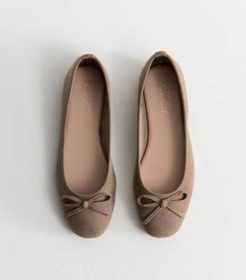 Light Brown Faux Suede Square Toe Ballerina Flats