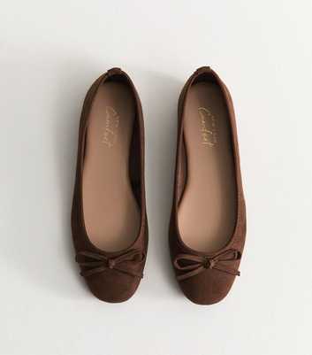 Brown Faux Suede Square Toe Ballerina Flats