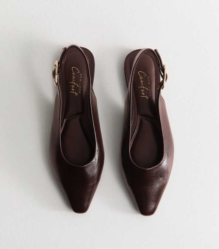 Dark Burgundy Faux Leather Pointed Toe Slingback Pumps