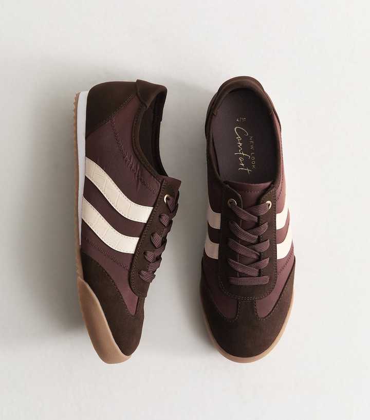 Dark Burgundy Faux Suede Panelled Lace-Up Trainers