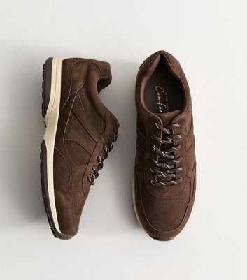 Dark Brown Faux Suede Panelled Lace Up Trainers