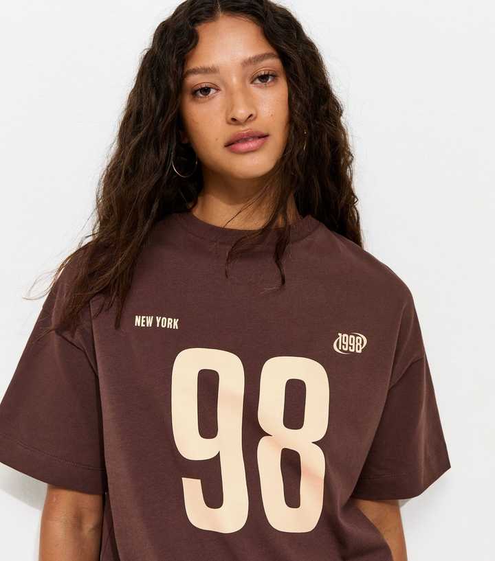 Dark Brown Cotton 98 Logo Football T-Shirt
