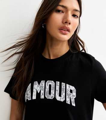 Black Amour Lace Text T-Shirt