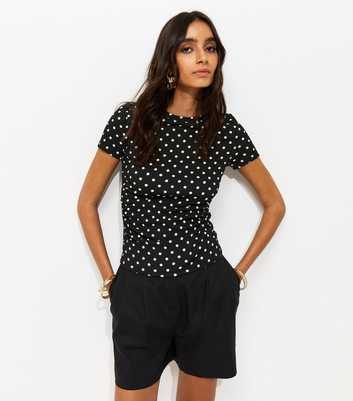 Black Polka Dot Textured Ruched Side Top