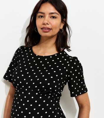 Maternity Black Cotton Polka Dot T-Shirt