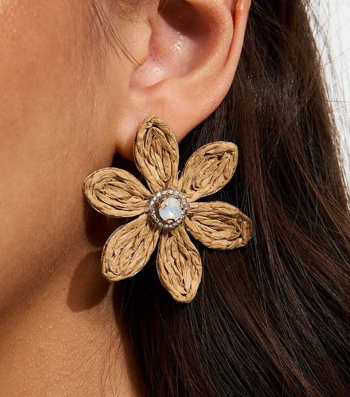 Brown Jewel Centre Floral Stud Earrings