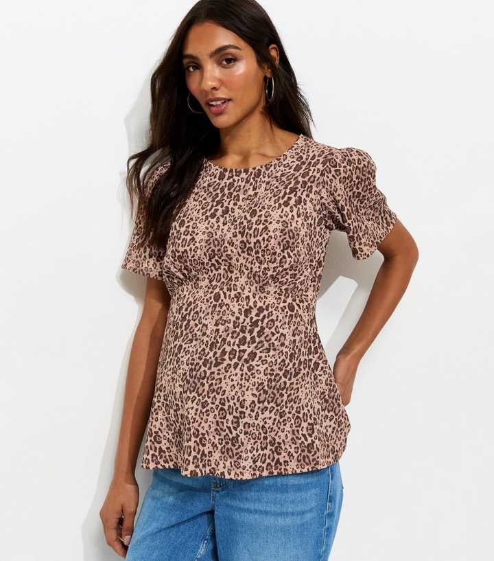 Maternity Brown Leopard Print Half Moon Top