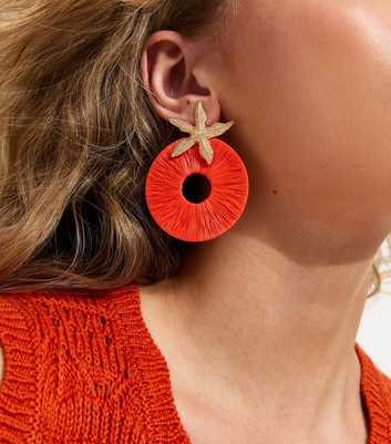 Bright Orange Starfish Circle Drop Thread Earrings