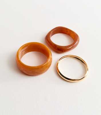 Pack of 3 Brown Chunky Resin and Gold Tone Bangles