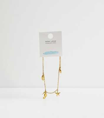 Gold Tone Waterproof Coastal Charm Chain Anklet