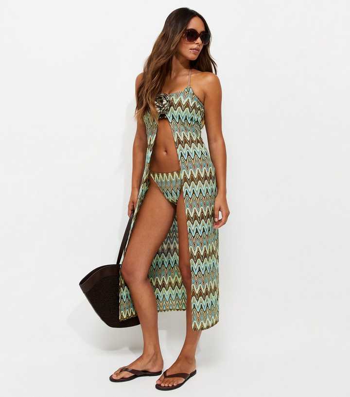 Blue Zig Zag Crochet Knit Beach Skirt