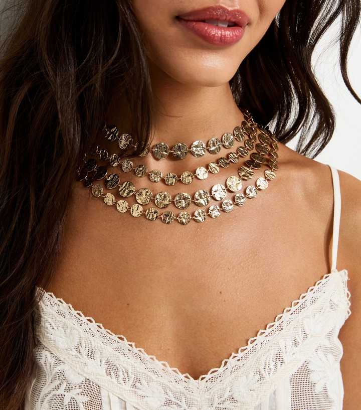 Gold Tone Layered Coin Necklace