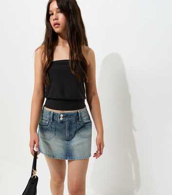 Girls Blue Bleached Effect Denim Skort