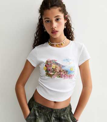 Girls White Italia Lake Como Embellished Cropped T-Shirt