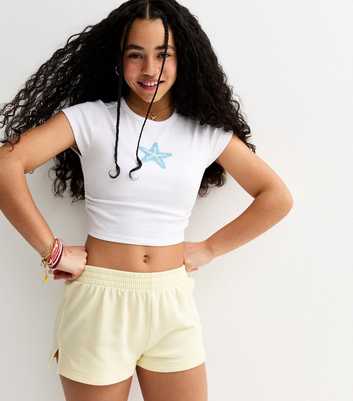 Girls White Beaded Starfish Ruched Side T-Shirt