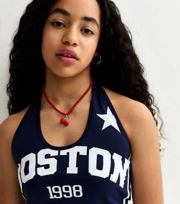 Girls Navy Boston 1998 Halterneck Crop Top