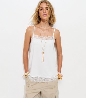 Off White Longline Lace Trim Cami Top | New Look