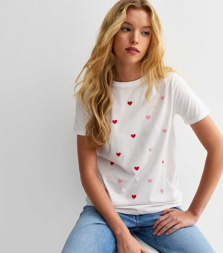 White Valentines Heart Patterened Relaxed T-Shirt
