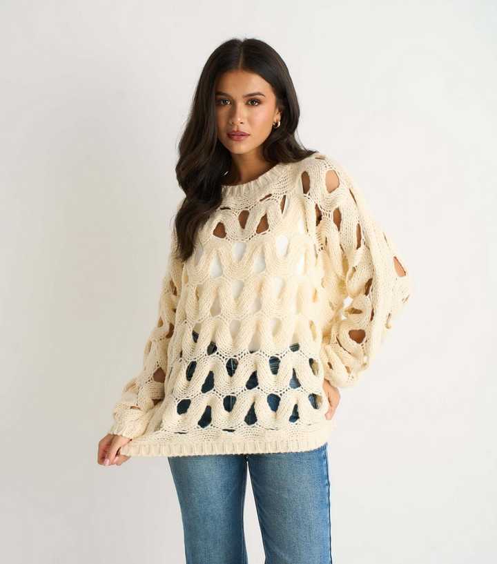 Gini London Cream Hollow Knit Jumper 