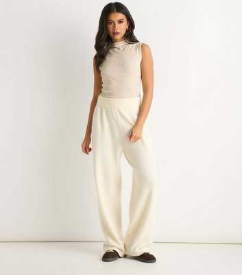 Gini London Off White Knitted Wide Leg Trousers 
