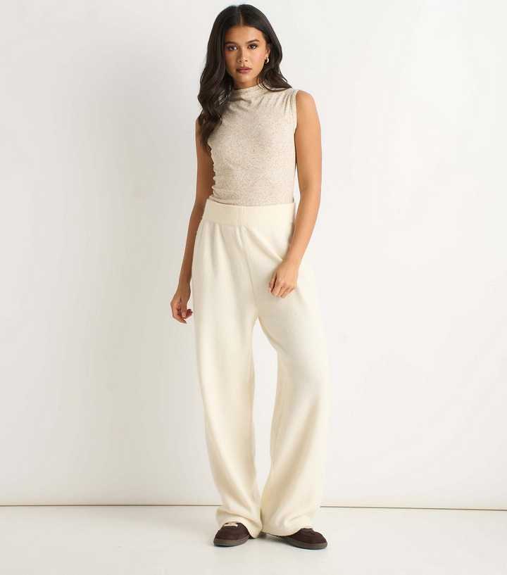 Gini London Off White Knitted Wide Leg Trousers 