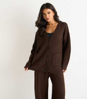 Gini London Dark Brown Cable Knit Cardigan