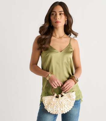 Gini London Light Khaki Lace Trim Cami Top