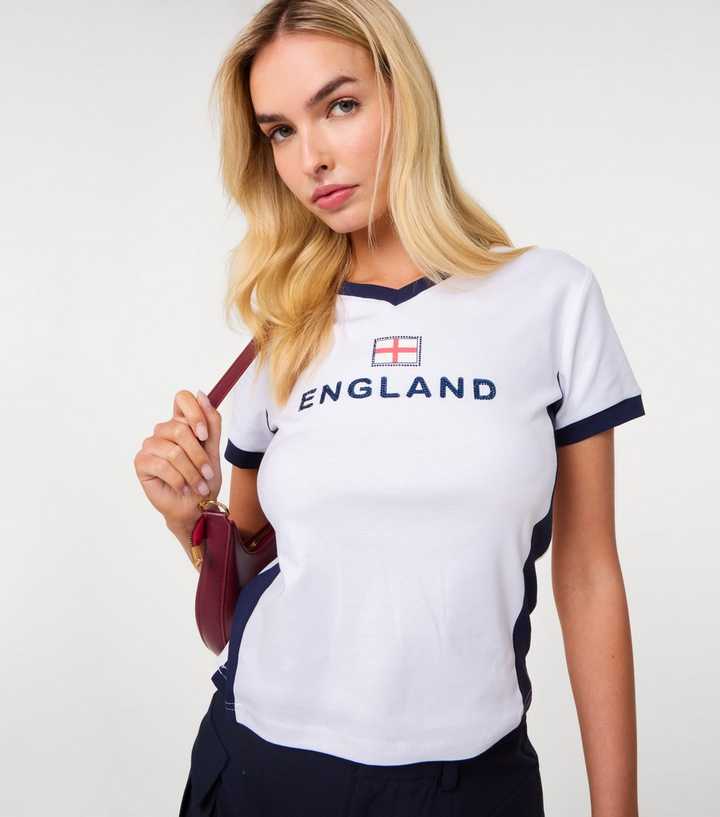 Pink Vanilla White England Embellished Football Top