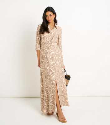 Gini London Cream Leaf Pattern Shirt Maxi Dress