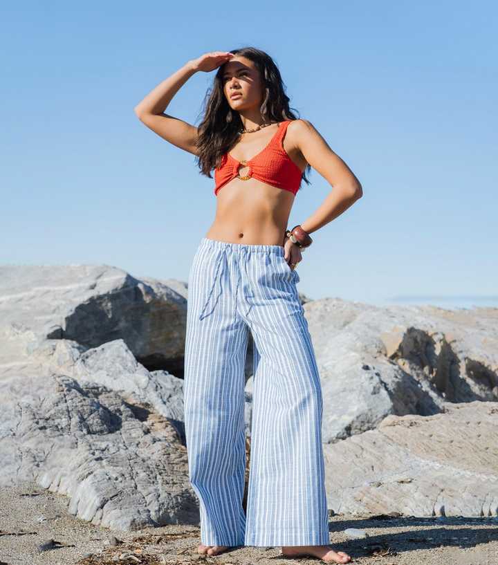 Gini London Light Blue Striped Cotton Rich Trousers