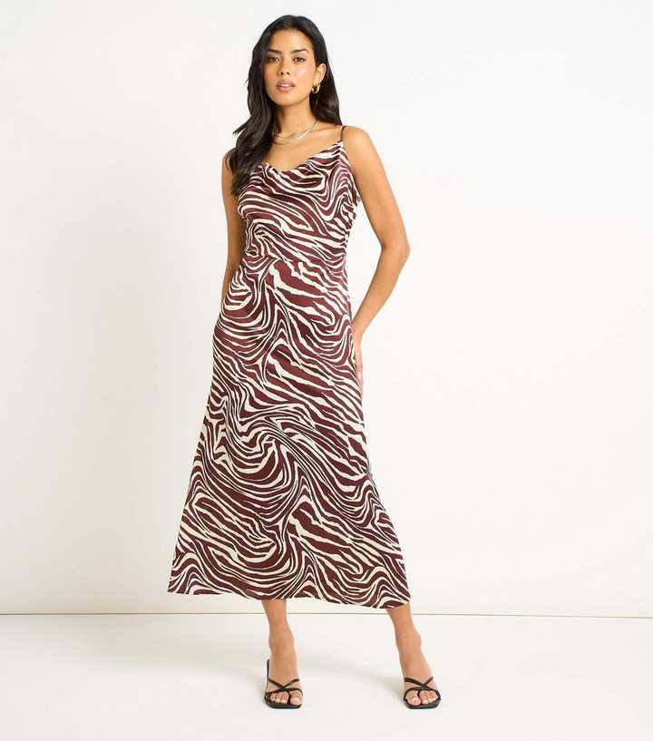 Gini London Zebra Print Cowl Neck Midi Dress
