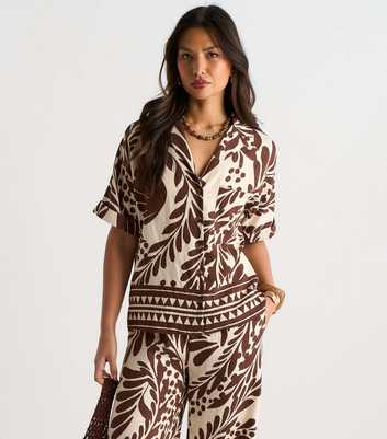 Gini London Brown Border Print Shirt