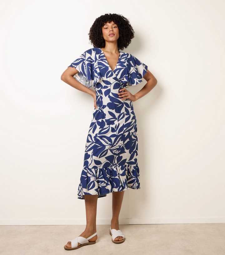 Blue Vanilla Blue Floral Wrap Midi Dress