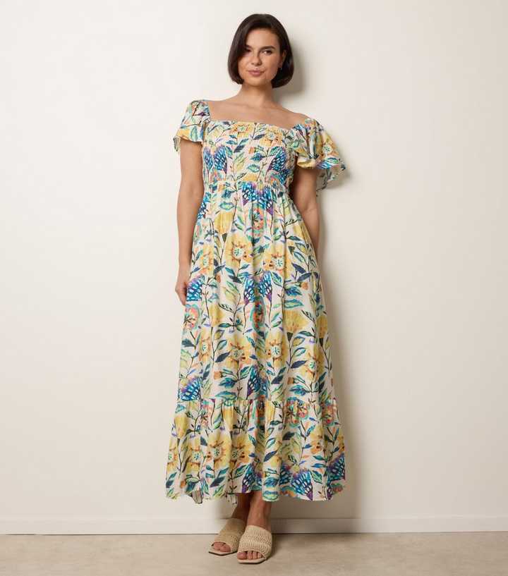 blue vanilla yellow dress Broderie Front Tie Midi Dress