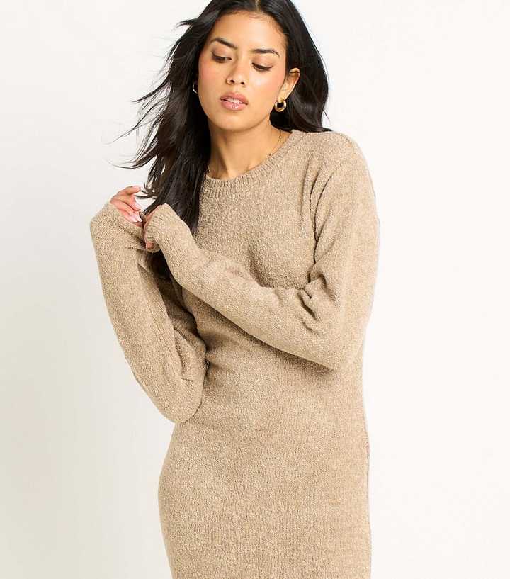 chinese dress ladies RVN Cream Knit Long Sleeve Shredded Bodycon Dress – The Hangout main image 1