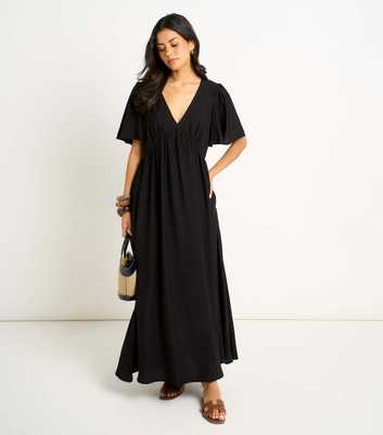 Gini London Black V Neck Skater Maxi Dress
