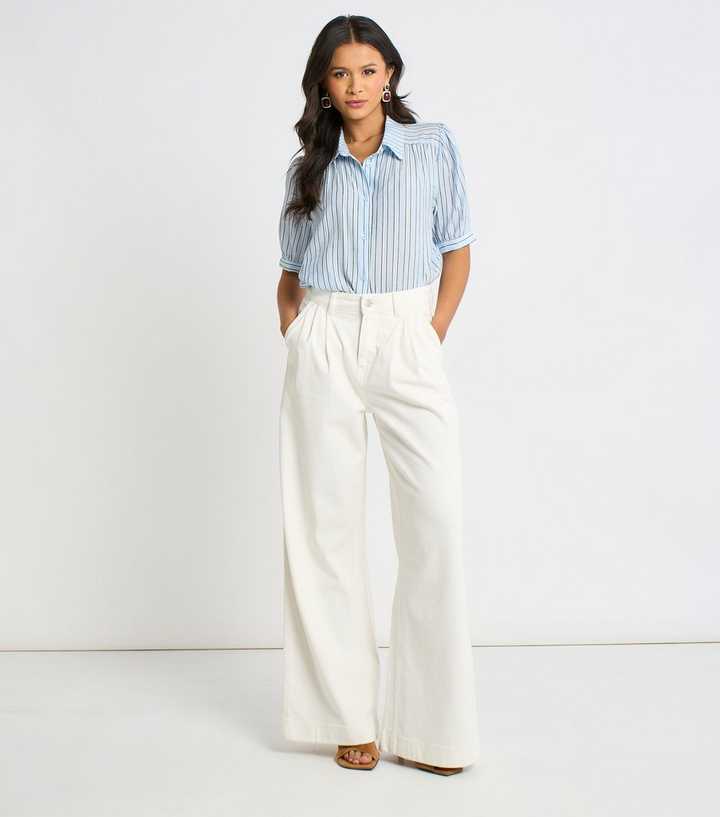 Gini London Off White Pleated Wide Leg Jeans