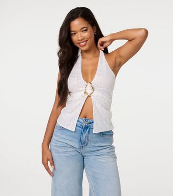 Pink Vanilla Off White Floral Buckle Halter Neck Top | New Look