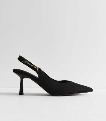 Black Faux Suede Horsebit Detail Slingback Pumps