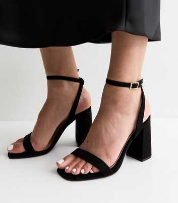 Black Faux Suede High Block Heel Sandals