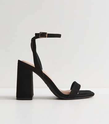 Black Faux Suede High Block Heel Sandals