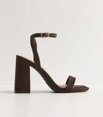 Dark Brown Faux Suede High Block Heel Sandals