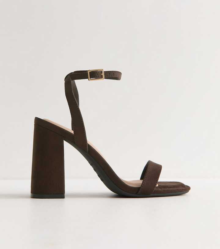 Dark Brown Faux Suede High Block Heel Sandals