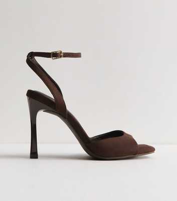 Dark Brown Faux Suede Slingback Stiletto Sandals