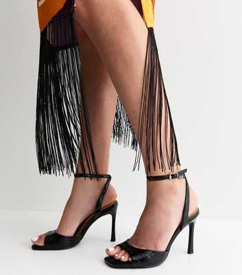Black Patent Faux Leather Open Toe Stiletto Sandals