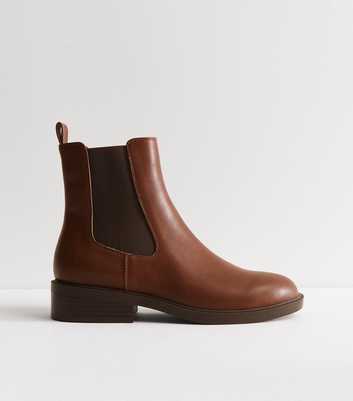 Tan Faux Leather Chelsea Ankle Boots