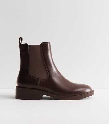 Dark Brown Faux Leather Chelsea Ankle Boots