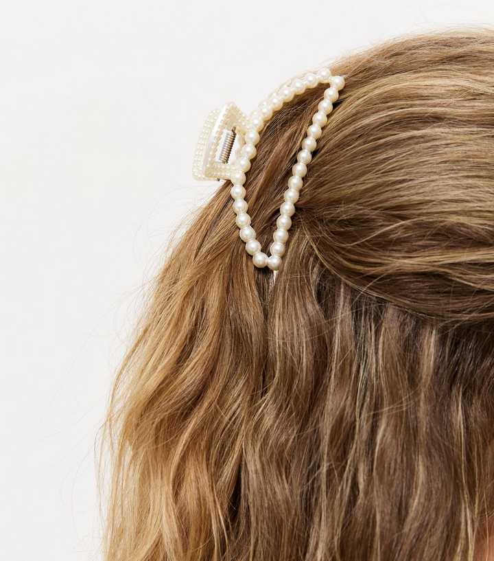 Off White Faux Pearl Curved Hair Claw