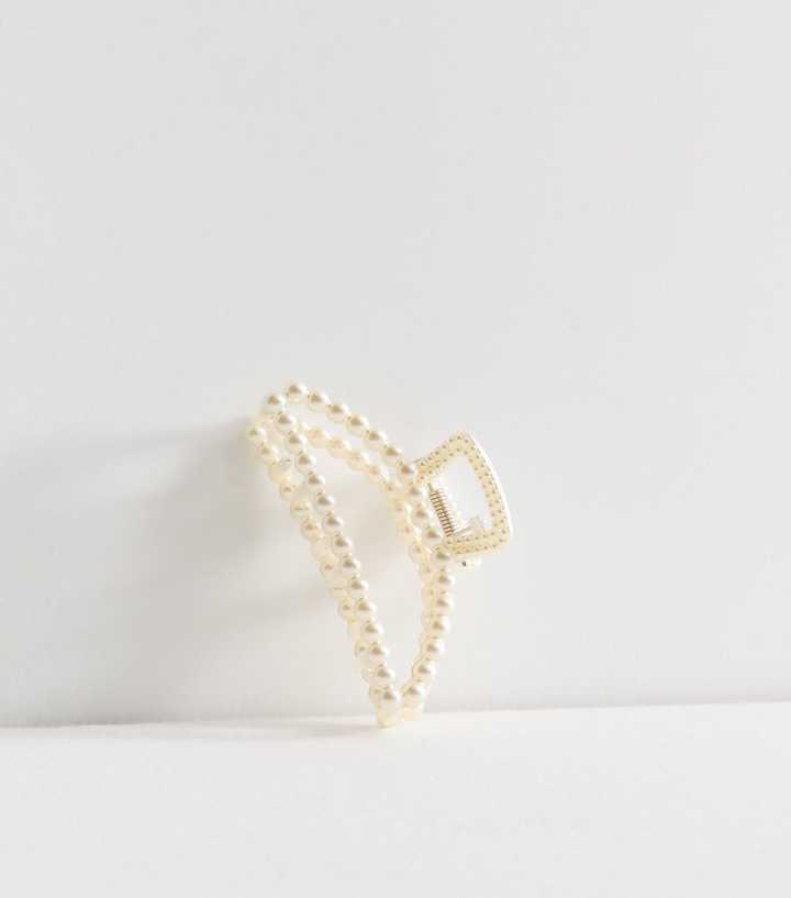 Off White Faux Pearl Curved Hair Claw